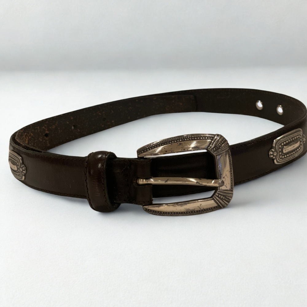 Fossil Women's Dark Brown Leather Belt with Silver Buckle Size S